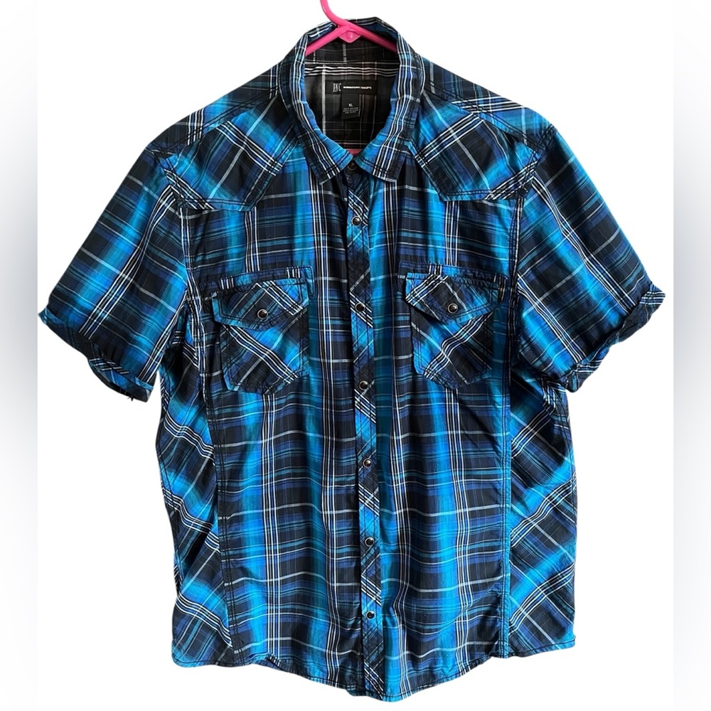 I-N-C International Concepts Men's Casual Blue and Black Plaid Shirt